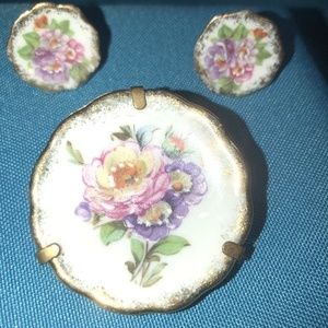 RARE 1940's Porcelain  Limoges Brooch & Earrings